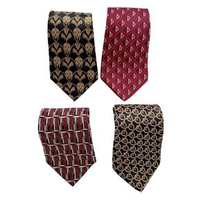 Zylos George Machado Silk Set of 4 Ties Black, Red, Gold‎ Patterns Men's EUC